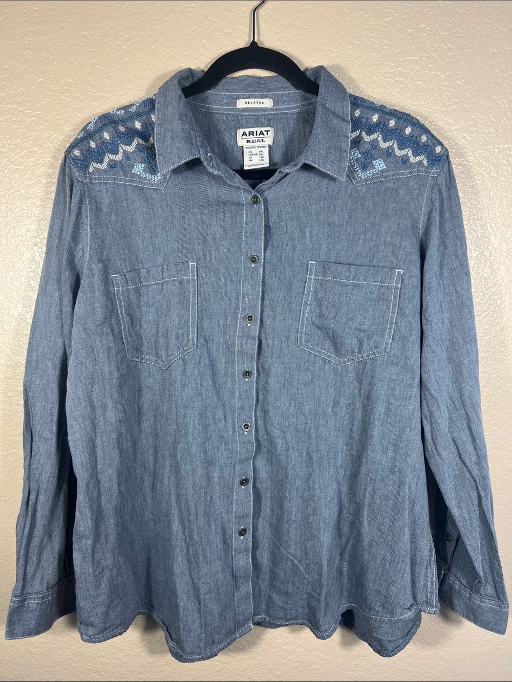 Ariat Light Blue Embroidered Chambray Button-Down Shirt